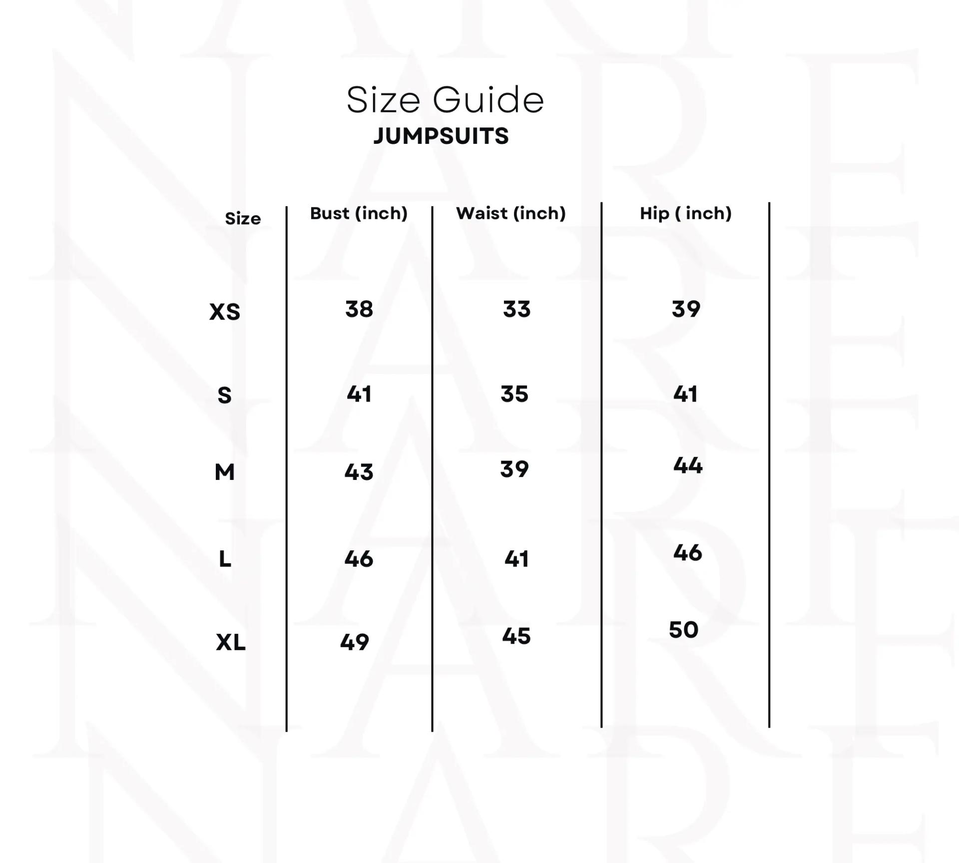 NARF pants size guide