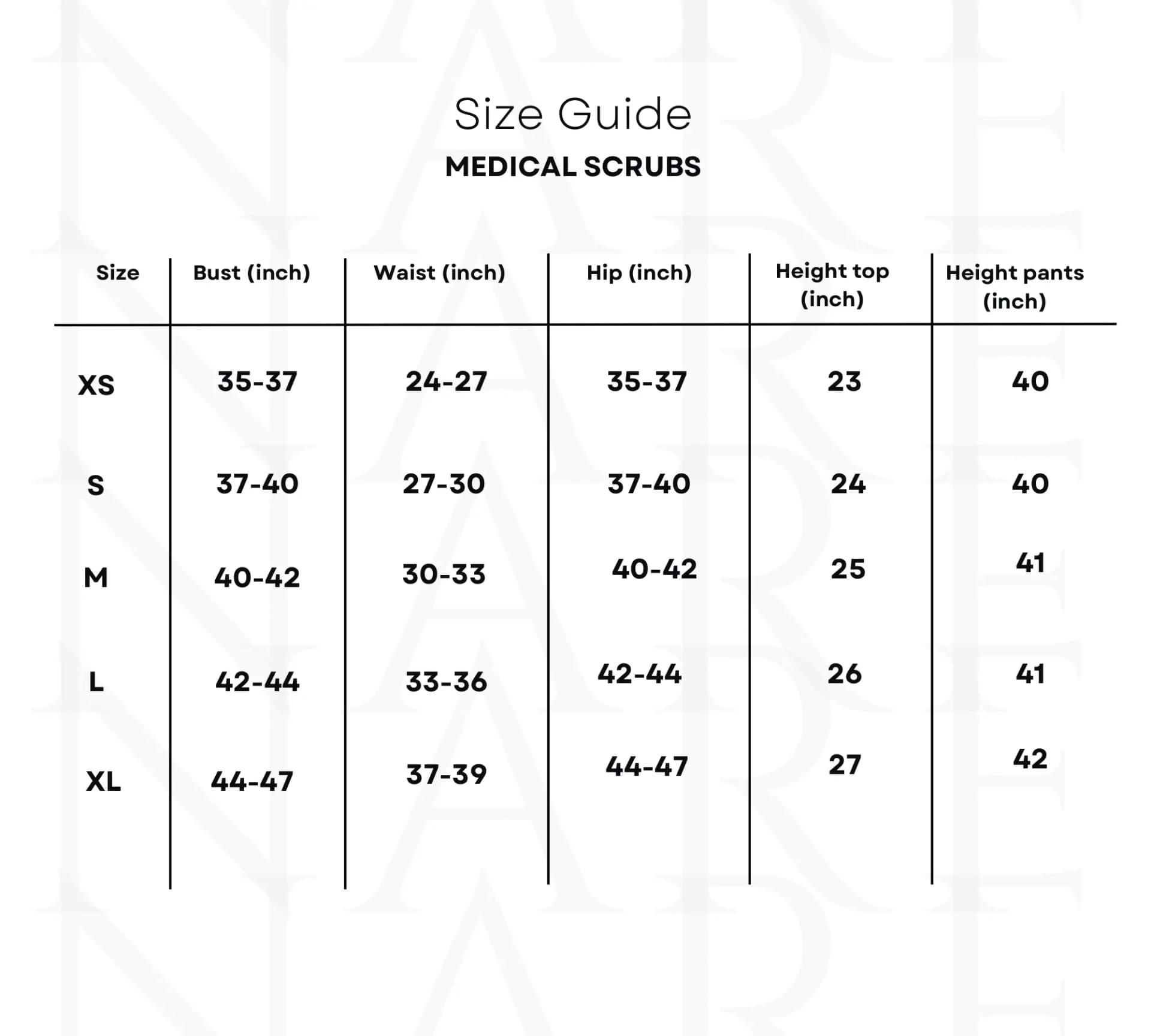 NARF shirt size guide